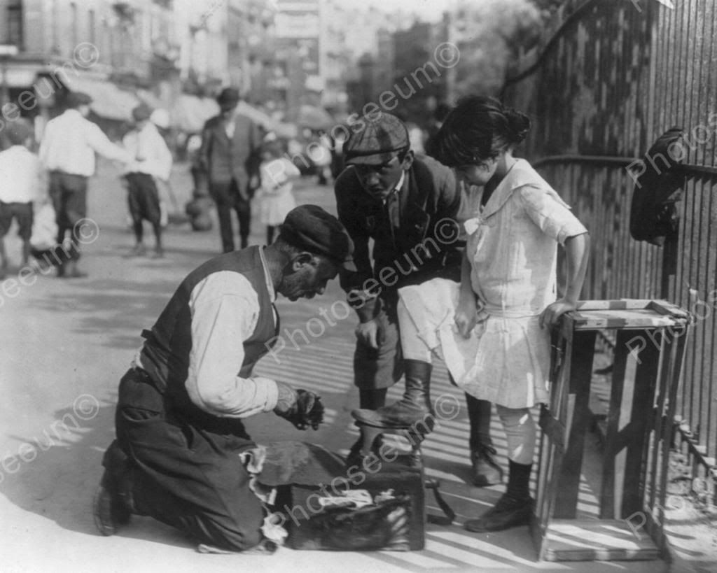 Shoe Shine Peddler At Work 1910s Vintage 8x10 Reprint Of Old Photo